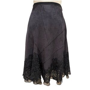 Elie Tahari Skirt Black Lace Ruffled Hem Artsy Flare Dressy Designer Flared. M